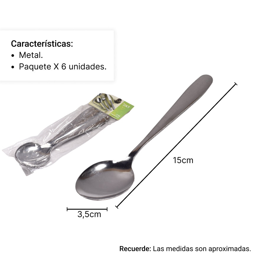cuchara tintera lisa x 6und en acero dim:15cm