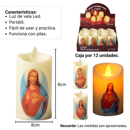VELA DECORATIVA CON IMAGEN PLASTICA DE PILA DIM:5X5X9