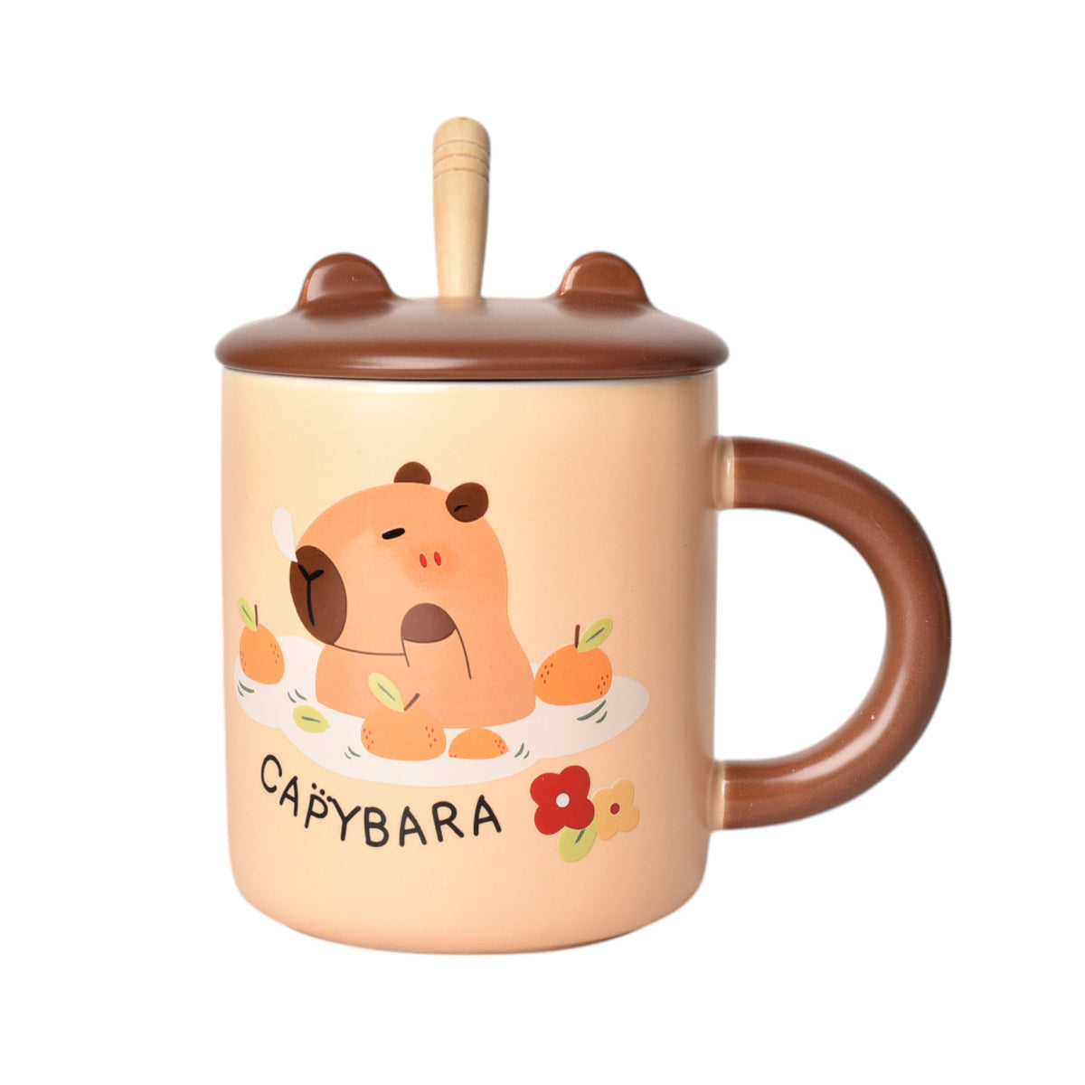 mug pocillo con tapa cuchara ceramica diseños capybara 450ml