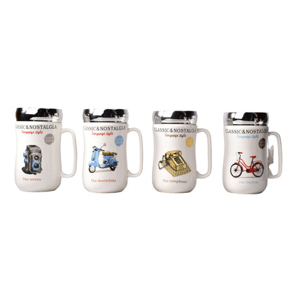 MUG POCILLO CERAMICA DIFERENTES DISEÑOS CON TAPA DE 400ML