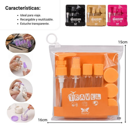 KIT 5 ENVASES RECARGABLES VIAJERO PLASTICO DIM:15X16CM