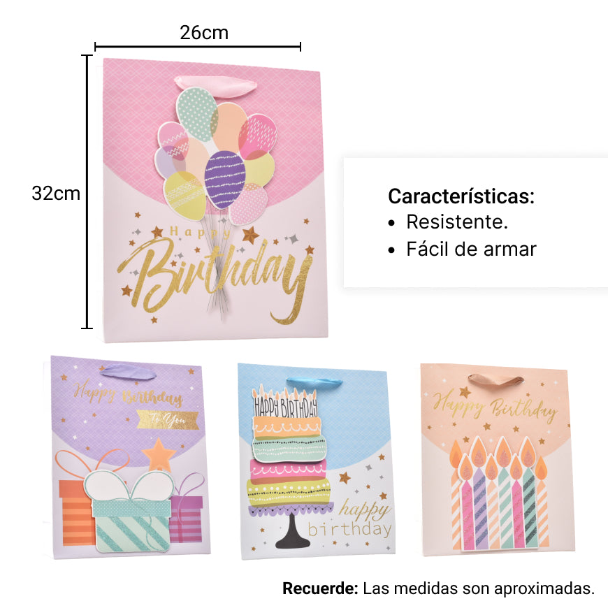 bolsa regalo en papel tamaño mediano cumpleaños