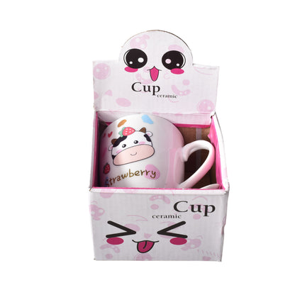POCILLO MUG CON CUCHARA EN CERAMICA DISEÑO DE VACA