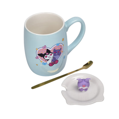 MUG POCILLO CON TAPA CERAMICA Y CUCHARA PERSONAJE 420ML