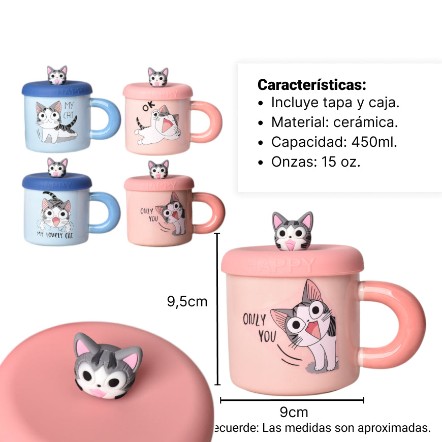 mug pocillo ceramica diseño de gatos con tapa