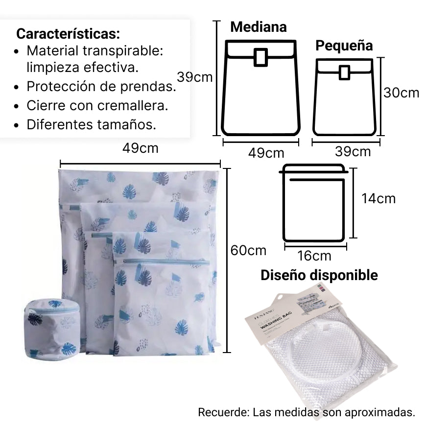set por 4 unidades bolsa para lavado  poliester color blanco