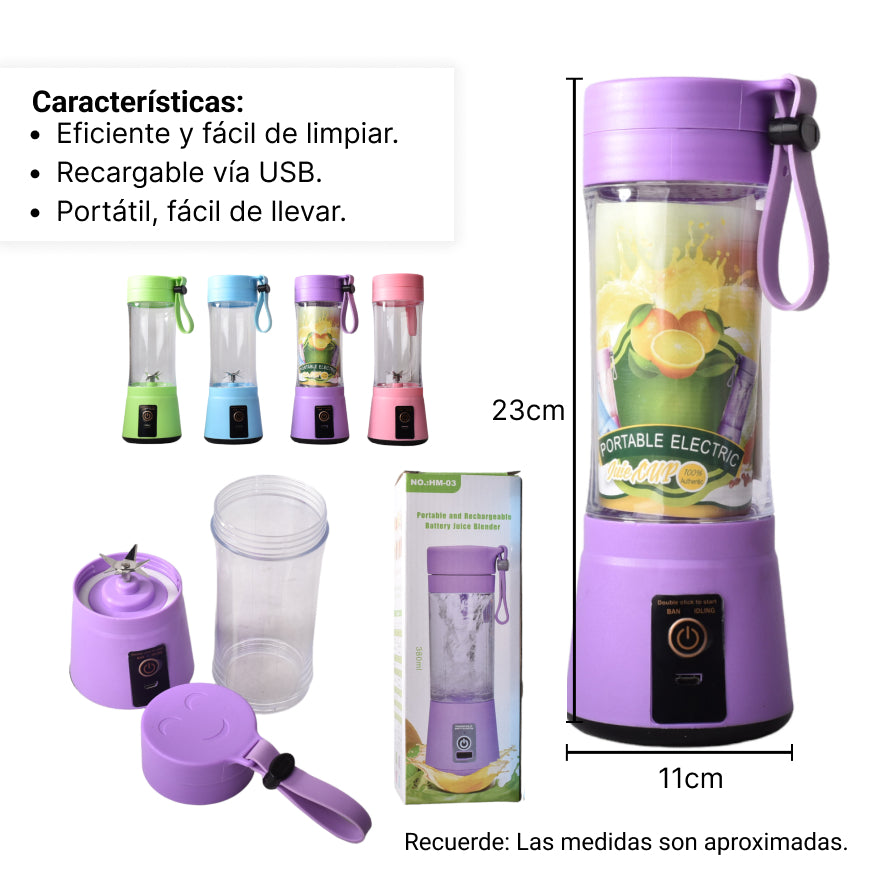 licuadora personal portable recargable plastica con cable us