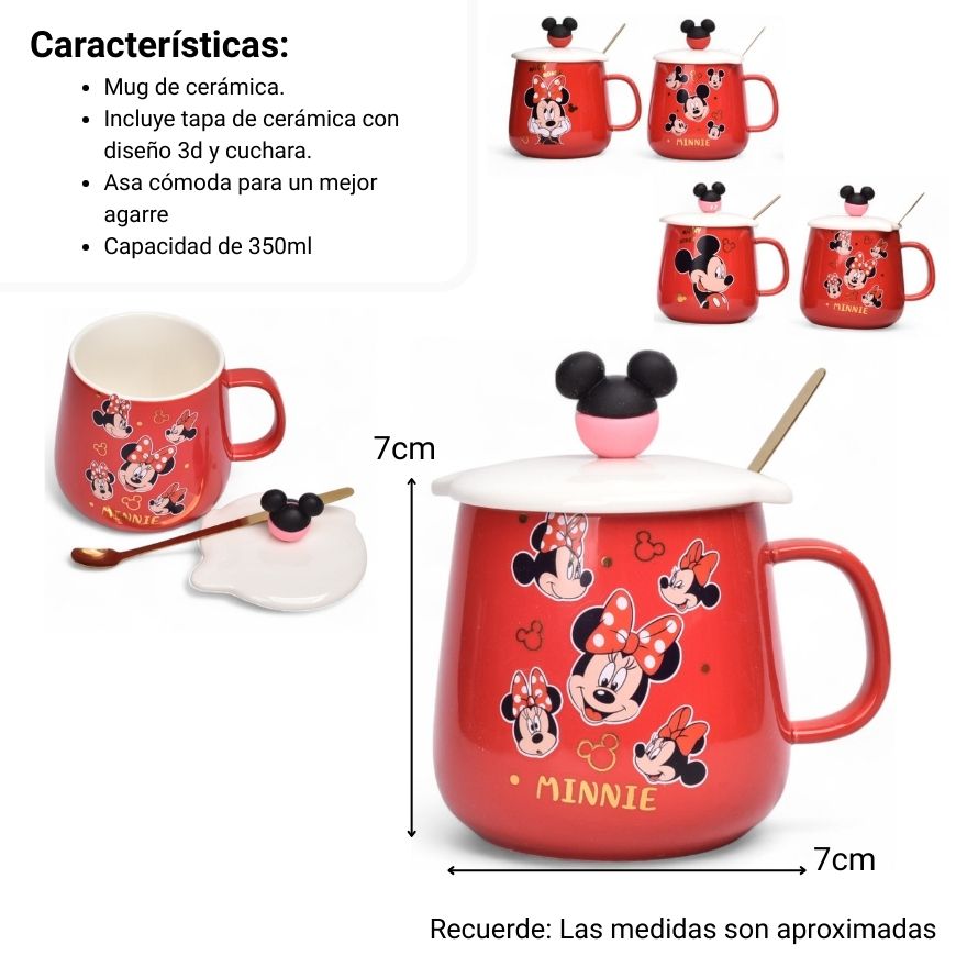 mug pocillo ceramica personaje con tapa y cuchara 350ml dim:7x7