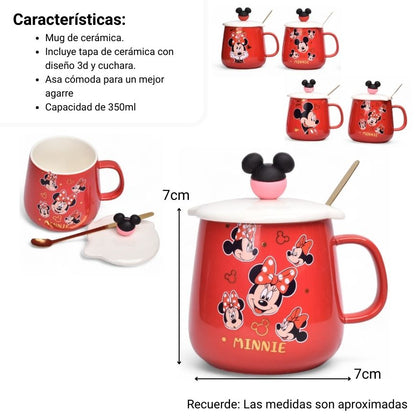 MUG POCILLO CERAMICA PERSONAJE CON TAPA Y CUCHARA 350ML DIM:7X7