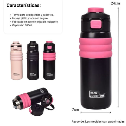 TERMO ACERO INOXIDABLE 600ML DIM: 7X7X24