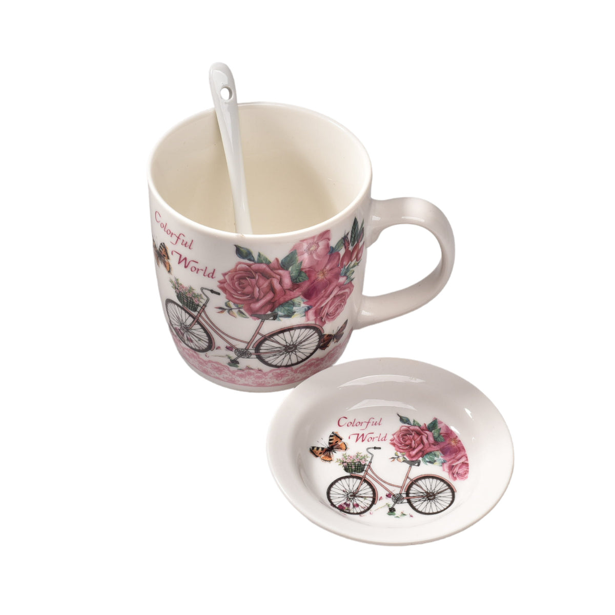 pocillo con plato y cuchara en ceramica