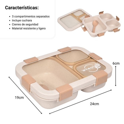 PORTACOMIDA PLASTICO CON DIVISIONES Y CUBIERTOS  850ML