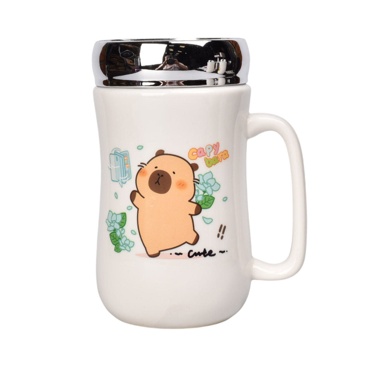 mug pocillo ceramica tapa espejo capybara 450ml