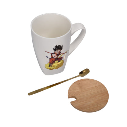 MUG POCILLO CERAMICA PERSONAJE CON TAPA DE MADERA 380ML