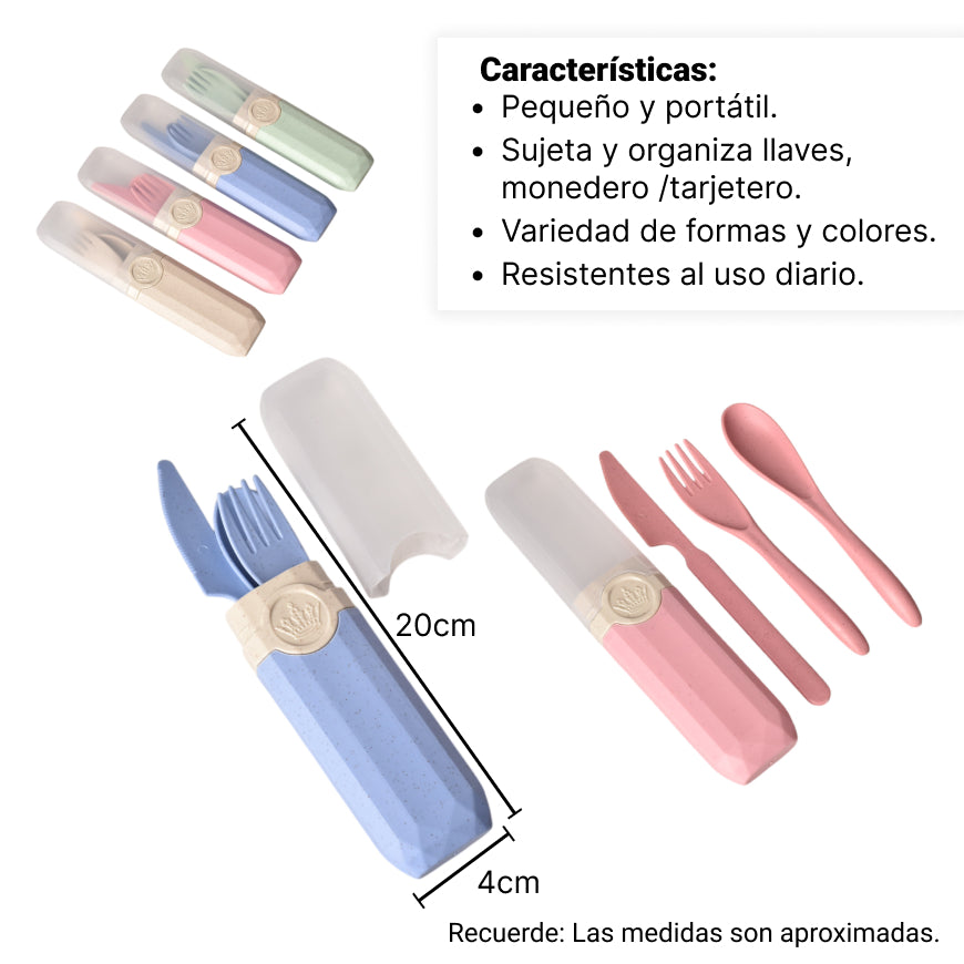 set cubiertos portatiles plastico varios colores dim:20x4x2