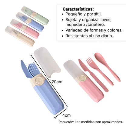 SET CUBIERTOS PORTATILES PLASTICO VARIOS COLORES DIM:20X4X2