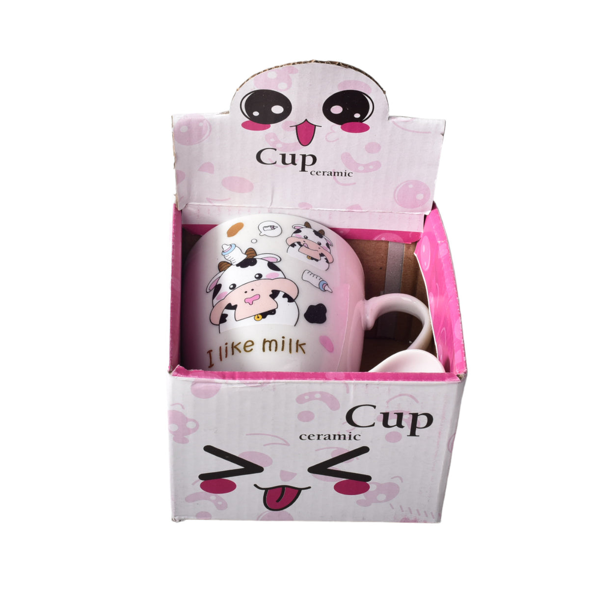 pocillo mug con cuchara en ceramica diseño de vaca