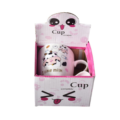 POCILLO MUG CON CUCHARA EN CERAMICA DISEÑO DE VACA