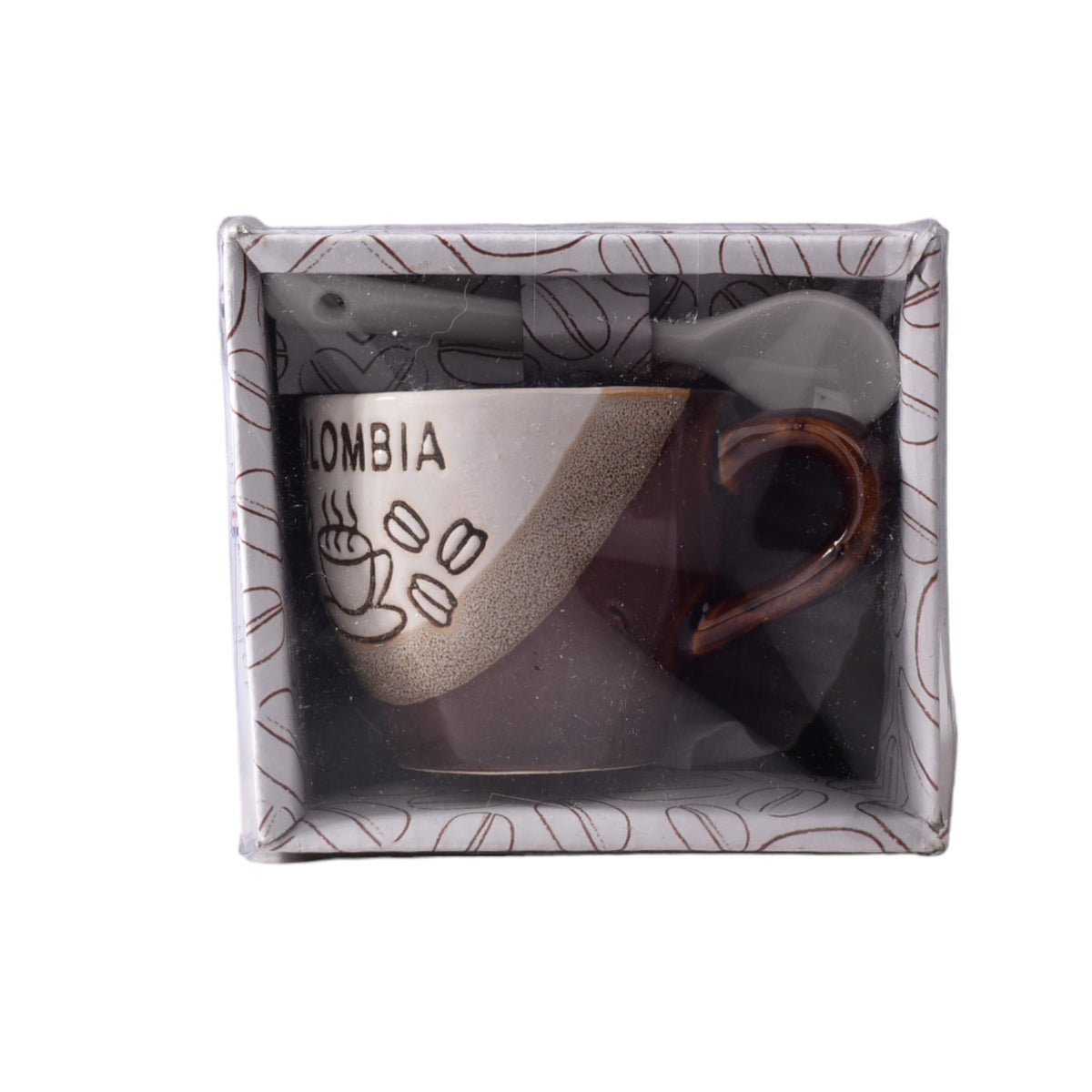 mug pocillo con cuchara y plato ceramica dim:7x7x6