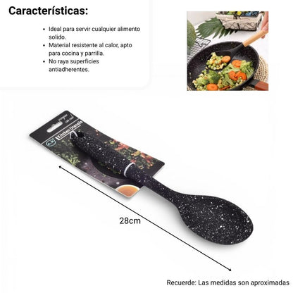 CUCHARA ARROCERA EN SILICONA NEGRO DIM: 28X5X2
