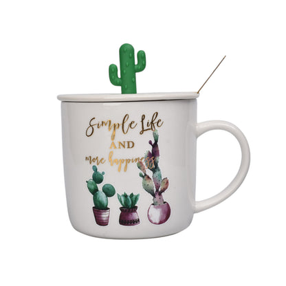 MUG POCILLO CON TAPA Y  CUCHARA DE CERAMICA DISEÑO CAPTUS 380ML DIM:9X9X8