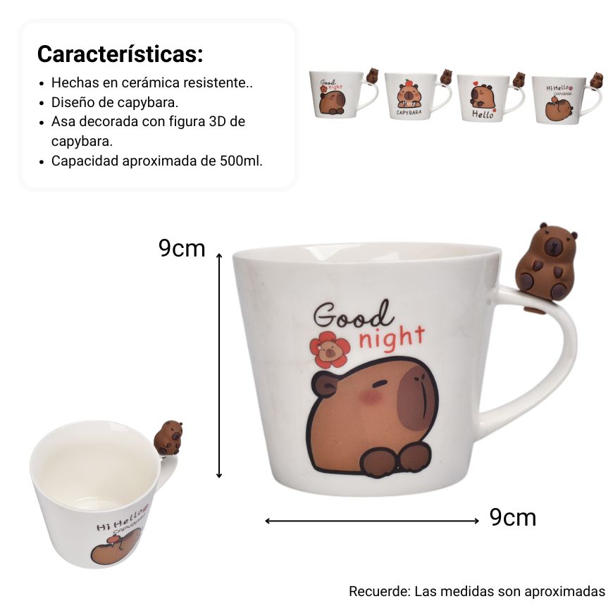 mug pocillo ceramica diseño capybara 500ml dim:10x10x9