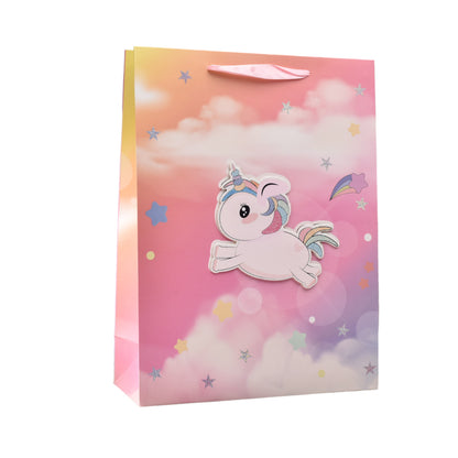 BOLSA REGALO EN PAPEL UNICORNIOS TAMAÑO GRANDE