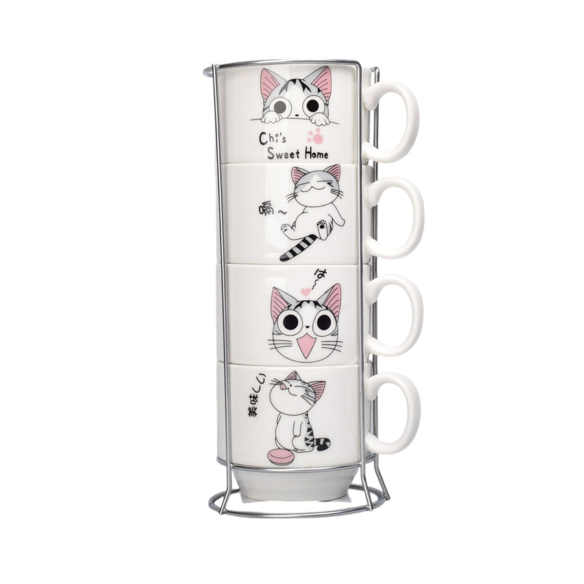 set 4pcs pocillos con base ceramica 250ml diseño gatos dim:8x8x8