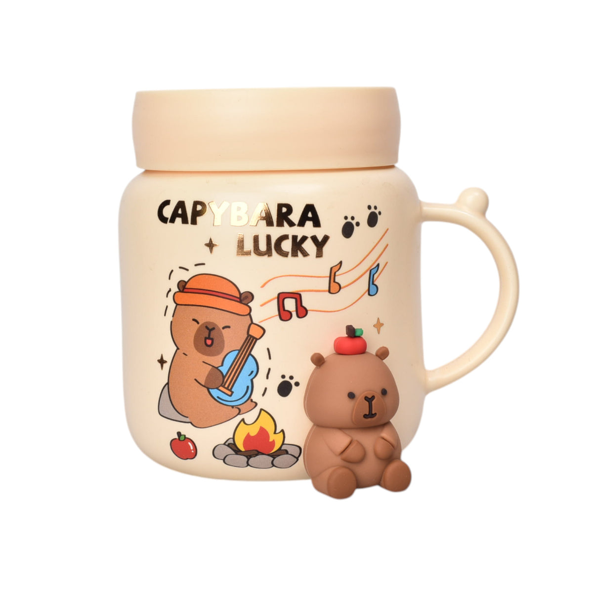 mug pocillo ceramica capybara con tapa espejo 400ml dim:8x10
