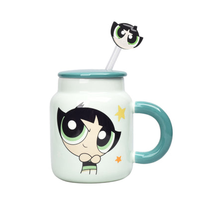 MUG POCILLO CERAMICA CON TAPA Y PITILLO PERSONAJE 400ML DIM:10X6