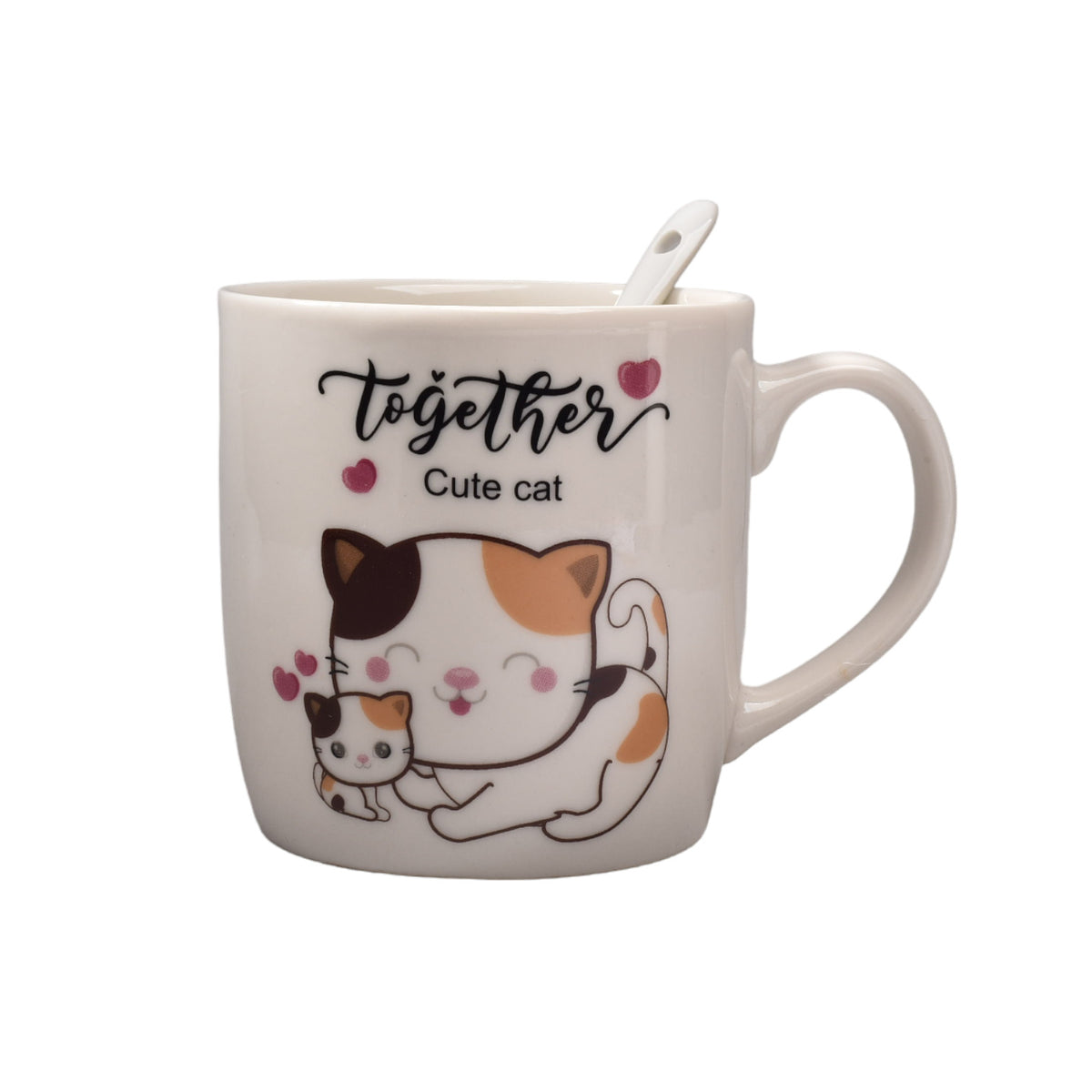 pocillo con plato y cuchara en ceramica gatos dim: 16x18x9