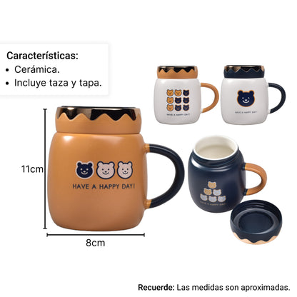 MUG POCILLO CON TAPA CERAMICA