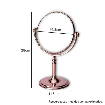 ESPEJO  TOCADOR REDONDO ORO ROSA DIM:28*18CM