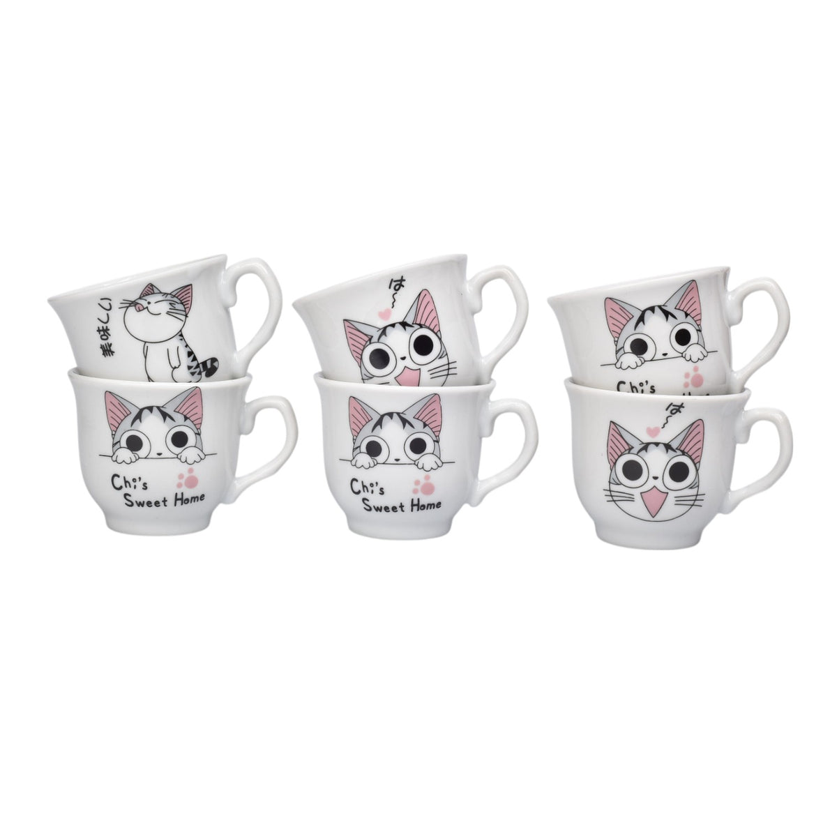 pocillo set x 6 pzas ceramica 60ml diseño de gato dim:5x5x6