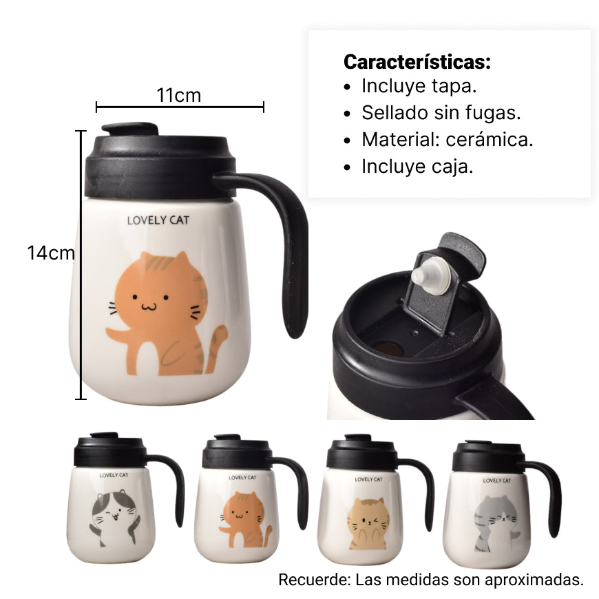 mug pocillo blanco diseño de gatos en ceramica grande