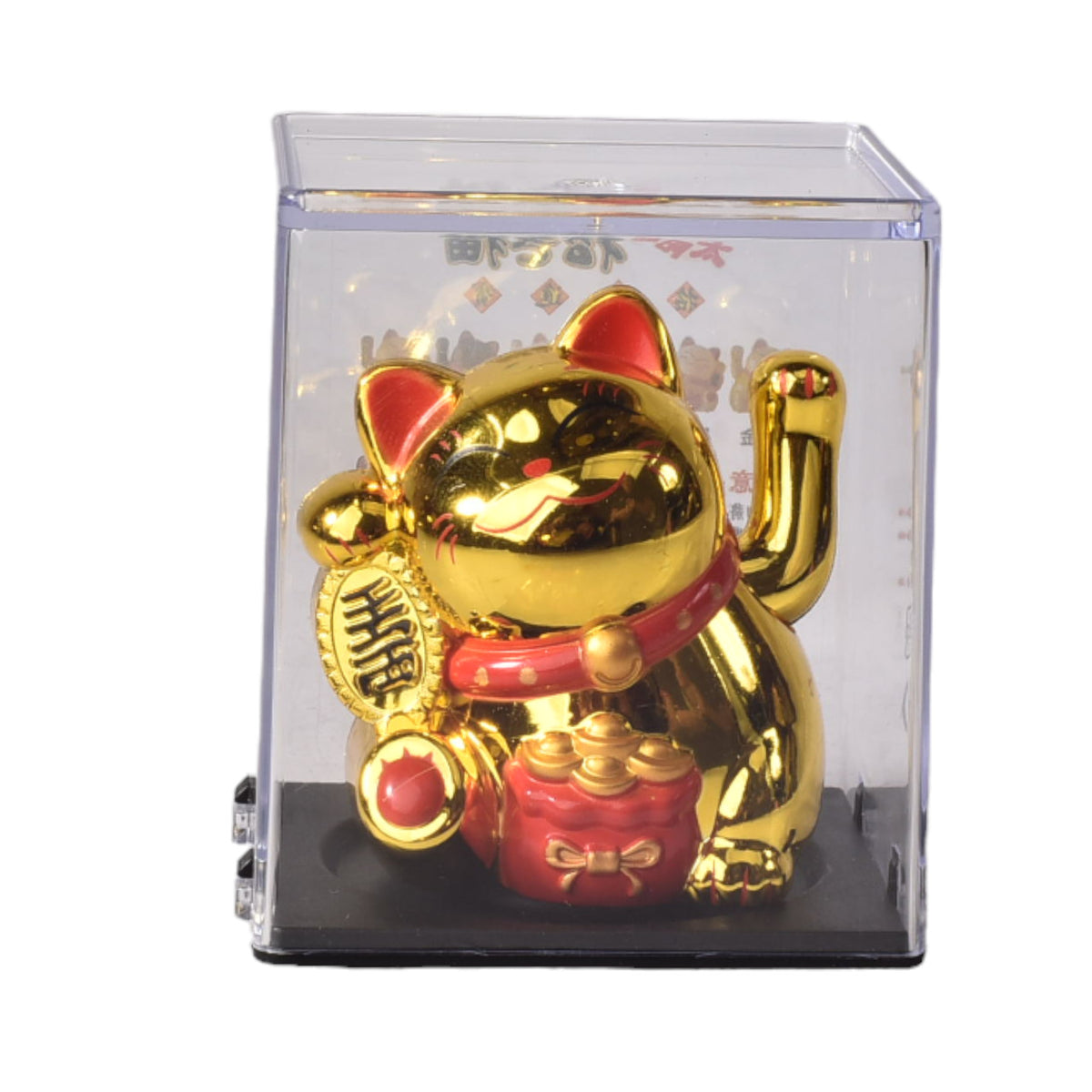 gato de la suerte solar plastico color dorado dim:6x6x5