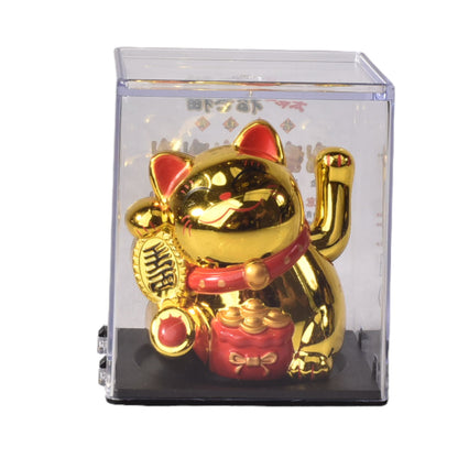 GATO DE LA SUERTE SOLAR PLASTICO COLOR DORADO DIM:6X6X5