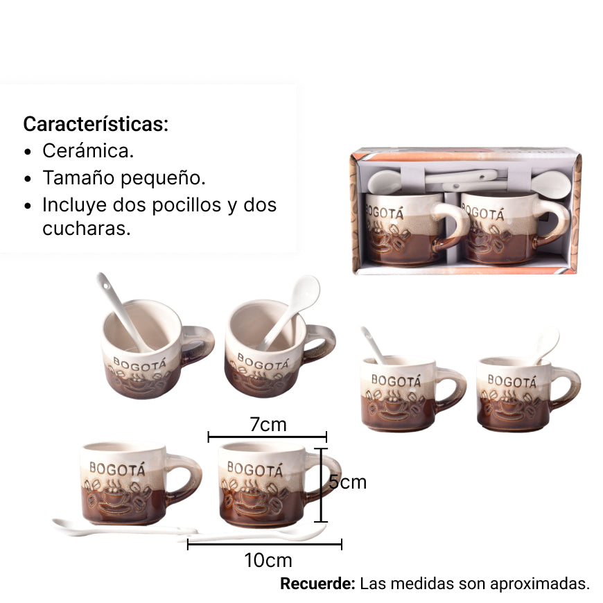 set 2pcs pocillos con cucharas  ceramica dim:5x5x5