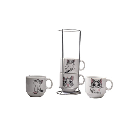 SET 4PCS POCILLOS CERAMICA CON BASE PEQUEÑO
