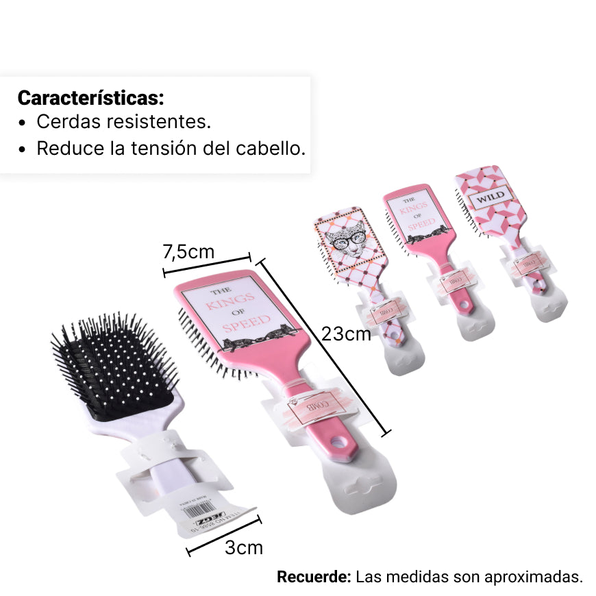 cepillo plastico para cabello varios diseños dim:7x24x4