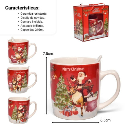 POCILLO SET CON CUCHARA NAVIDAD 210ML