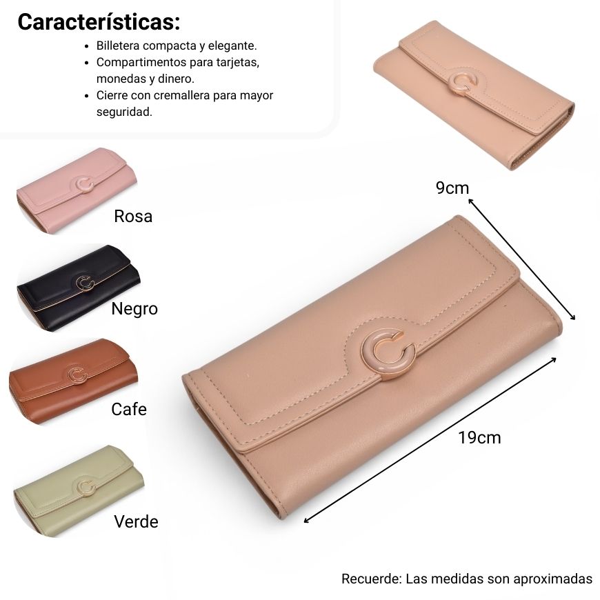 billetera para dama sintetico dim:19x9x3