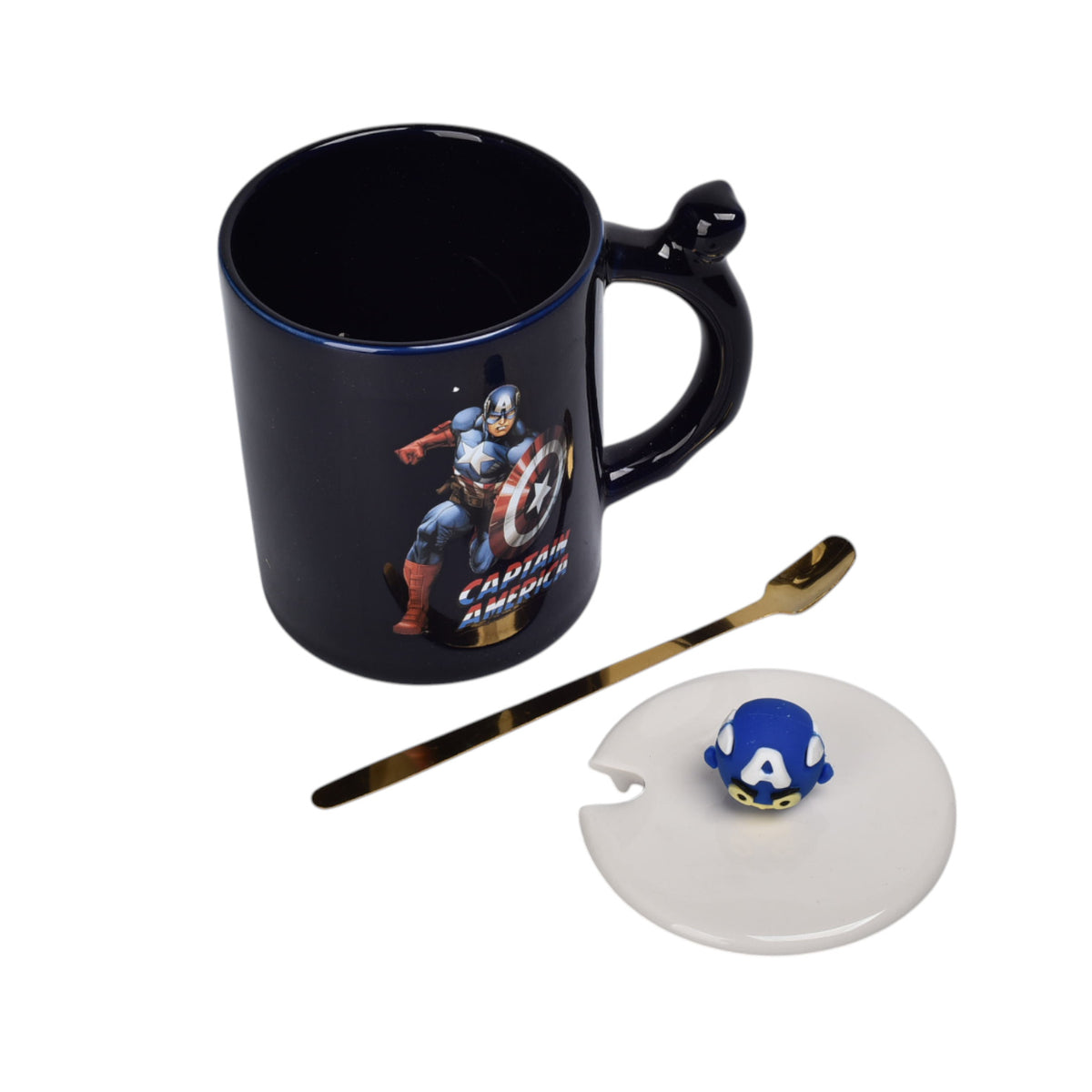 mug pocillo con tapa y  cuchara de ceramica personaje 400ml