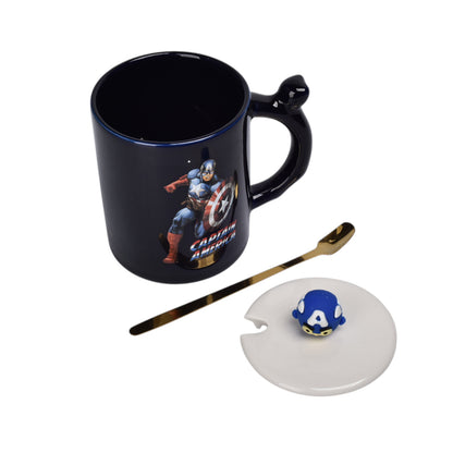 MUG POCILLO CON TAPA Y  CUCHARA DE CERAMICA PERSONAJE 400ML