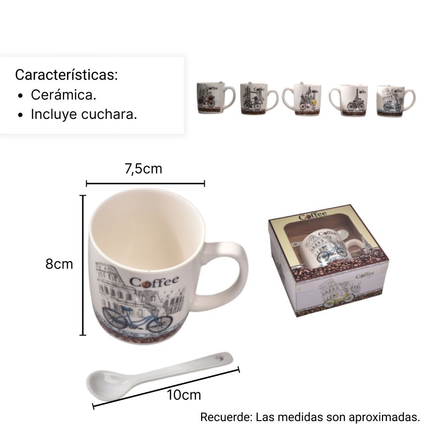 pocillo ceramica con cuchara dim: 14x14x7