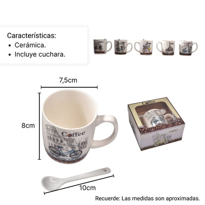 POCILLO CERAMICA CON CUCHARA DIM: 14x14x7