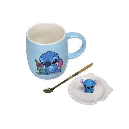 MUG POCILLO CON TAPA CERAMICA Y CUCHARA PERSONAJE 420ML