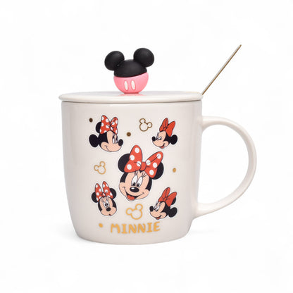 MUG POCILLO CERAMICA PERSONAJE CON TAPA Y CUCHARA 350ML DIM:8X8