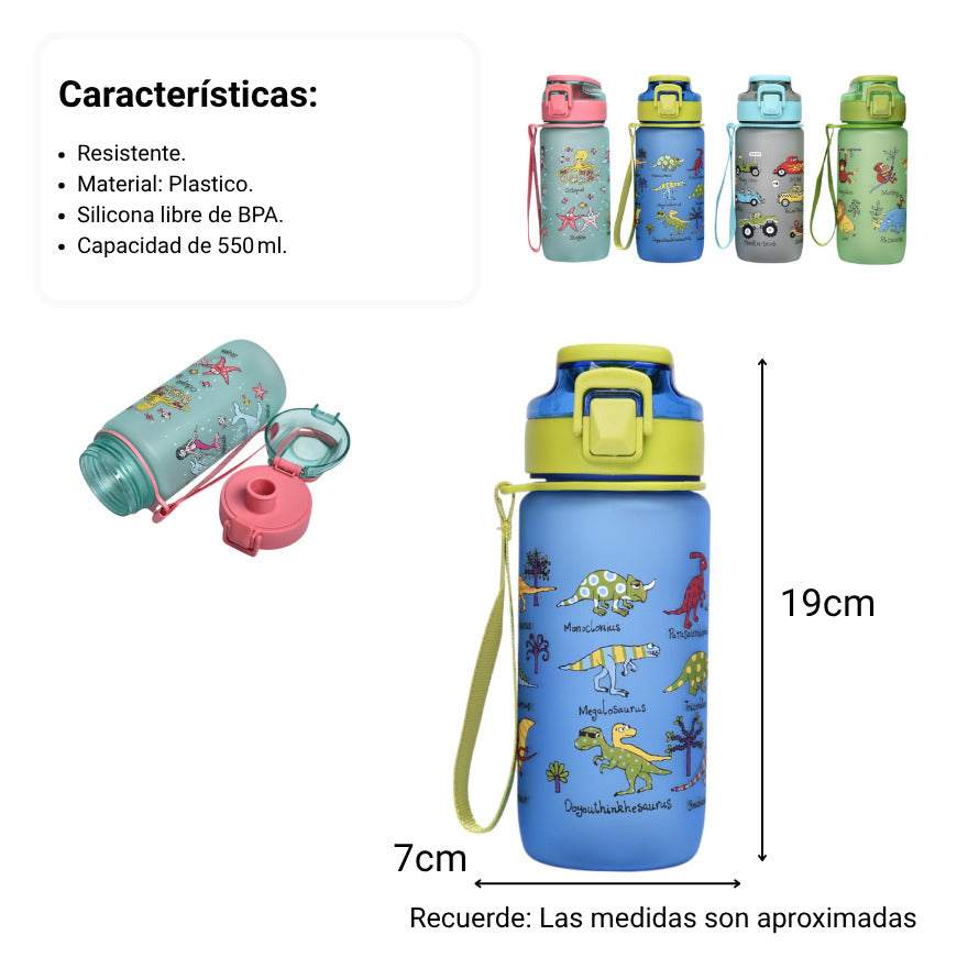 botella de agua 550ml plastica dim:7x7x19