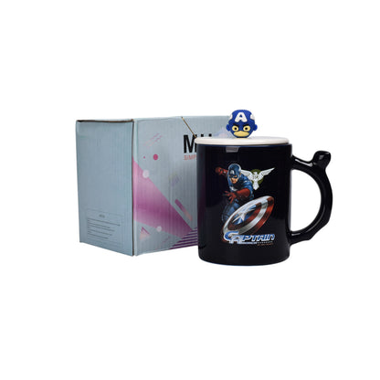 MUG POCILLO CON TAPA Y  CUCHARA DE CERAMICA PERSONAJE 400ML